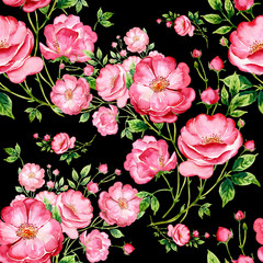 Fototapeta na wymiar Seamless pattern of wild rose. Stylish print for textile design and decoration.