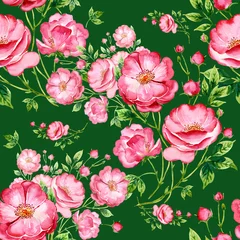 Gordijnen  Seamless pattern of wild rose. Stylish print for textile design and decoration. © Irina Chekmareva
