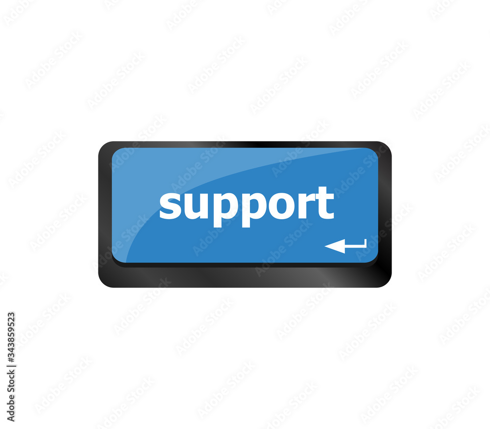 Poster computer keyboard key with support button on it