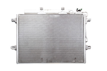 Fototapeta premium Process in cooling radiator: the cooler takes the thermal energy from heated motor, with pumps, where it cools and returns to motor. The system device does not allow mixing of oil, fuel and antifreeze