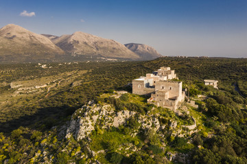 Fototapeta na wymiar Mani Stone Towers at Mezapos Laconia at Mani Peninsula in Greece.