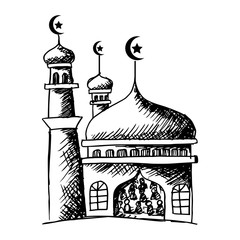 Mosque  sketch drawing illustration background.