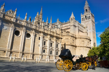 Naklejka na ściany i meble Horses and carriages in Seville