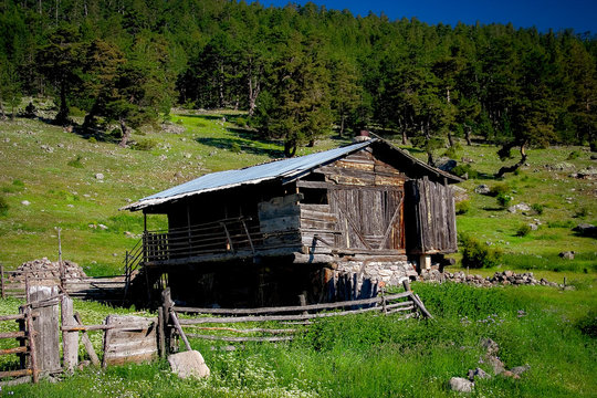 old wooden house in mountains