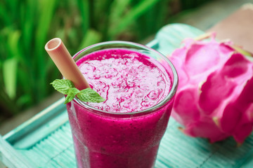 Dragon fruit smoothie in glass