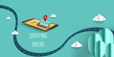 Online Store Shop, virtual digital shopping on mobile application Vector illustration.