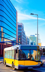 Bus in road and modern building architecture in Potsdamer Platz reflex