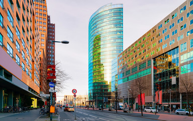 Road with modern architecture on Potsdamer Platz reflex