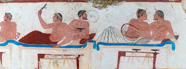 Lucanian fresco tomb painting. Paestum. Salerno. Campania. Italy.