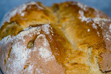 Homemade loaf of bread with wheat flour