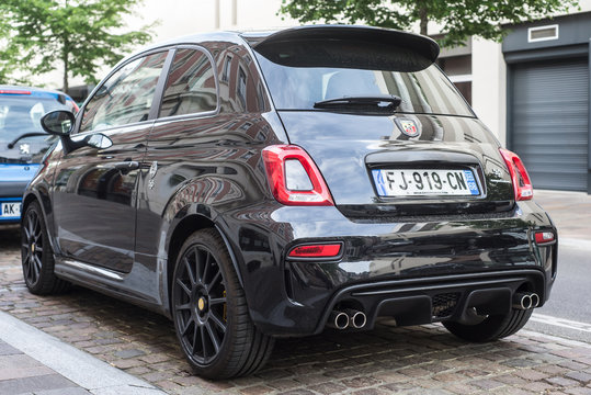 Mulhouse - France - 28 April 2020 - Rear View of black Abarth 595 parked in the street