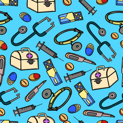 seamless background medicine pattern doctor for design wallpaper vector print tuxtile colored doodle sketch wrap equipment professional items