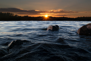 Naklejka premium Beautiful sunset over Lough Neagh in Ireland