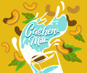 Plant-based vegan cashew milk A healthy cow alternative to lactose milk, an environmentally friendly product. Lactose free. milk replacement banner