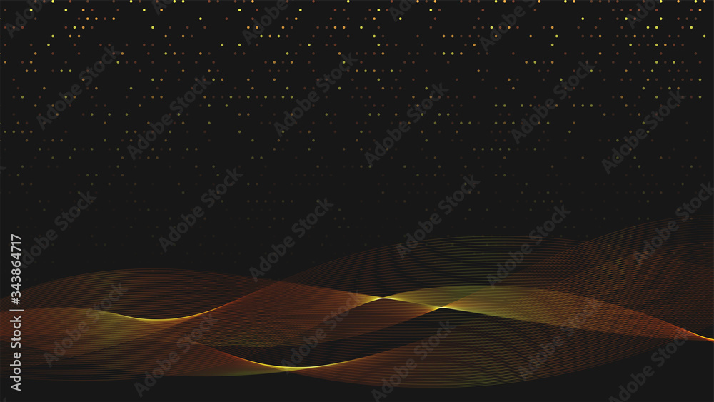 Leinwandbilder abstract black background with golden light waves. vector abstract shiny color gold waves design ele