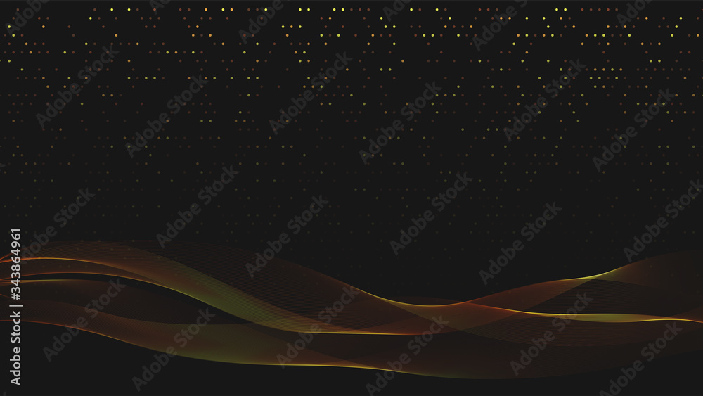 Leinwandbilder Abstract black background with golden light waves. Vector abstract shiny color gold waves design element on dark background. Vector illustration. Template luxury design.