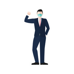 Elbow bump greeting concept vector of well dressed businessman wearing mask for COVID-19 coronavirus prevention
