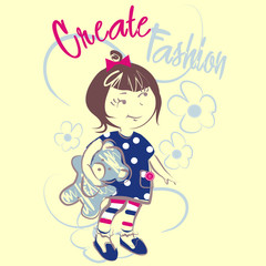 Cute little girl vector character illustration. Create fashion collection