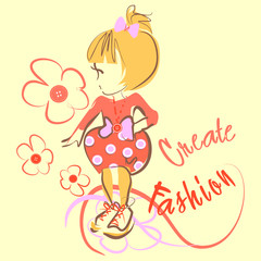 Cute little girl vector character illustration. Create fashion
