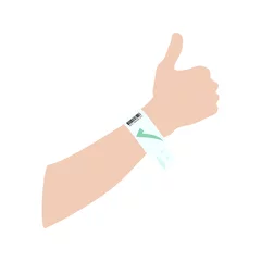 Poster Hospital patient wristband or bracelet with a green tick vector © THP Creative