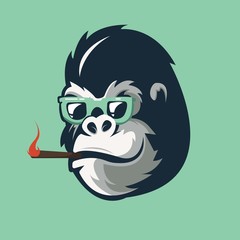 Gorilla mascot logo design with modern illustration concept style for badge, emblem and t shirt printing. smoking gorilla illustration