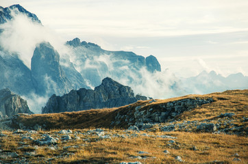 Foggy mountains in the heart of the dolomites