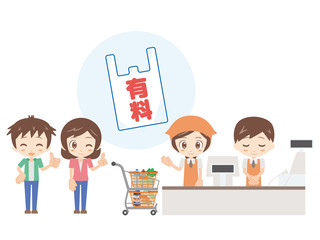 人物＿レジで提案＿レジ袋＿有料＿スーパー