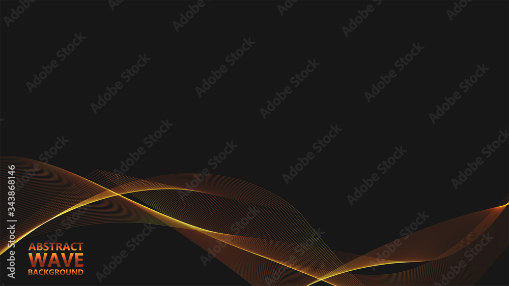 Poster Abstract black background with golden light waves. Vector abstract shiny color gold waves design element on dark background. Vector illustration. Template luxury design.