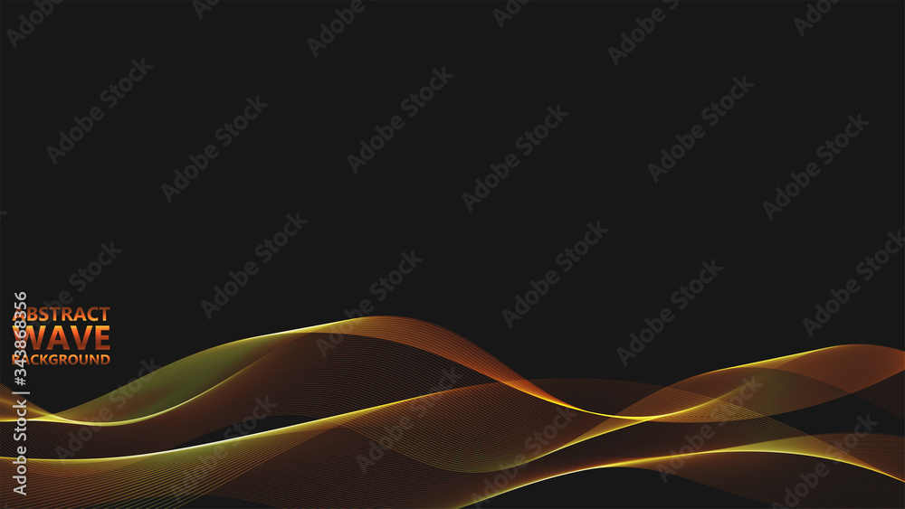 Leinwandbilder Abstract black background with golden light waves. Vector abstract shiny color gold waves design element on dark background. Vector illustration. Template luxury design.