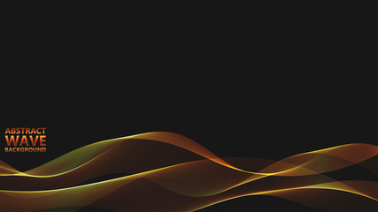 Abstract black background with golden light waves. Vector abstract shiny color gold waves design element on dark background. Vector illustration. Template luxury design.