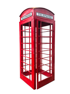 old London telephone booth isolated on white background