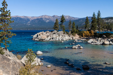 The Clear Water Of Lake Tahoe at Rocky Cove, Sand Harbor, Lake Tahoe, Nevada, USA