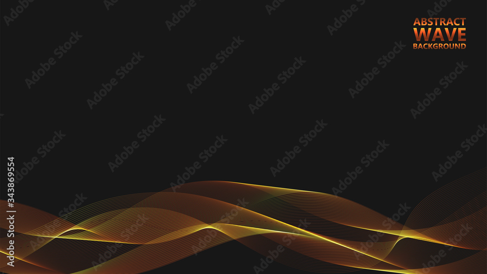 Aufkleber Abstract black background with golden light waves. Vector abstract shiny color gold waves design element on dark background. Vector illustration. Template luxury design.