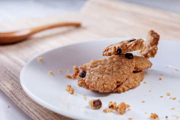 Chocolate Chip Cookies with Milk on baking Add butter . Stack of tasty Cookies Fresh pastries for Snack Breakfast every morning .