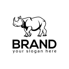 Rhino monochrome logo. Flat design. Vector Illustration on white background	
