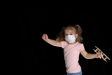 stay home save life text on dark background and little girl