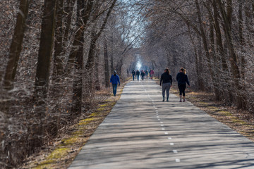 People exercising on trails during Coronavirus pandemic.