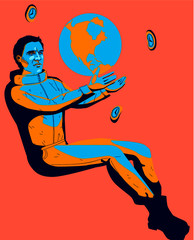 man with planet earth and watch