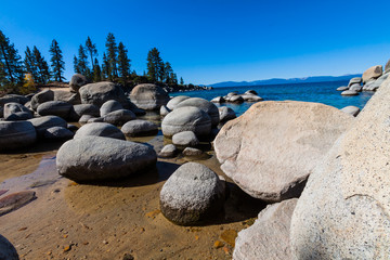 Granite Boulders and Rocky Cove at Sand Harbor, Lake Tahoe, Nevada, USA