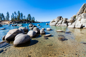 Granite Boulders and Rocky Cove at Sand Harbor, Lake Tahoe, Nevada, USA