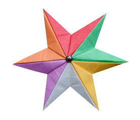 A origami paper star with colored edge
