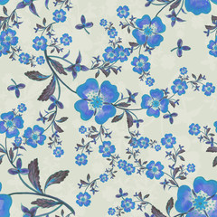  Seamless pattern of wild flowers. Stylish print for textile design and decoration. 