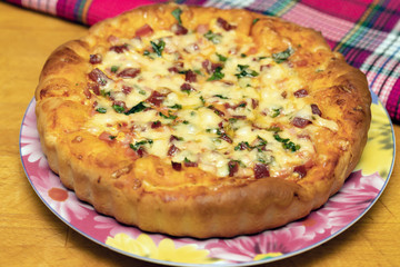 Close up of Cheese Bread Pizza Texture.