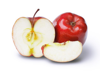 Half sliced ​​apples on a white background
