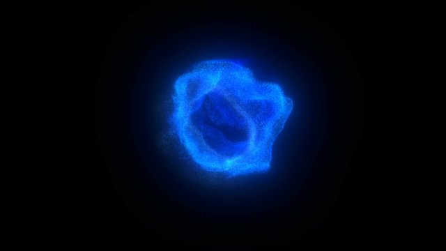 Seamless animated background of moving blue fluorescent particles floating in a dense fluid.
