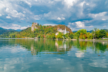 Panorama on Lake Bled in Slovenia