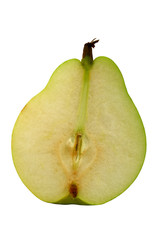 Half a pear isolated on a white background. Close-up.