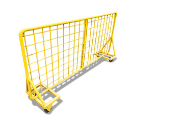 Isolate yellow safety fence on white background, Safety partition for protect dangerous working...