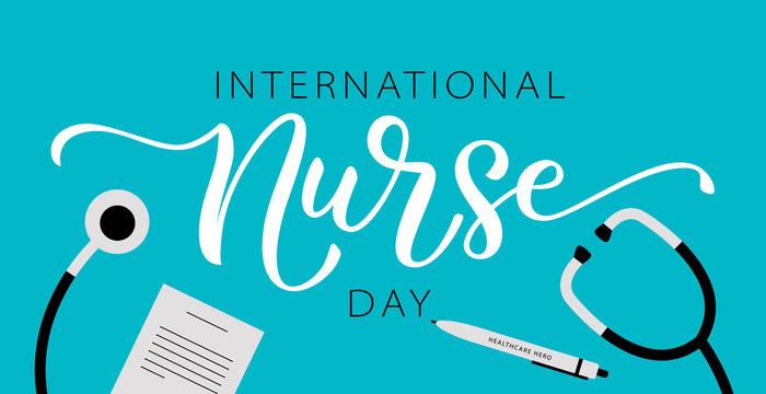 NURSE DAY. International holiday. 12 May. Hand lettering vector illustration. Hand drawn text design for National Nurses Day. Professionals Day. Script word for print greetings card, poster, banner