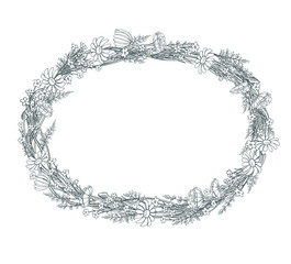 Fototapeta premium Vector oval floral frame on a white background